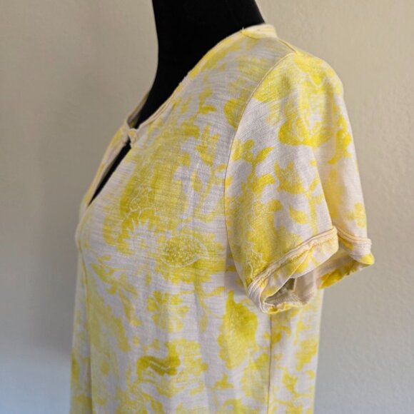 Anthropologie Pilcro Yellow White Abstract V-Neck Lightweight Boho Top Tee Sz MP - Picture 4 of 8